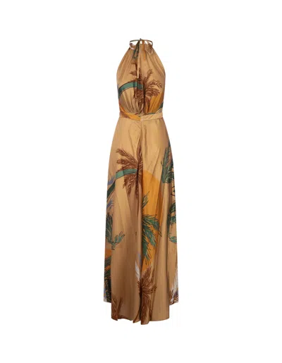 Shop Raquel Diniz Giovanna Long Dress In Sand Palms In Brown
