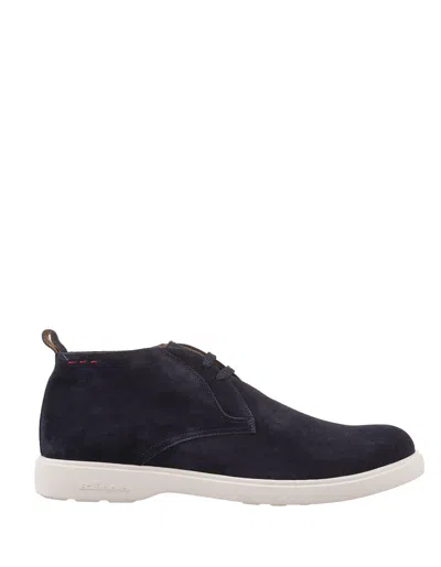 Shop Kiton Blue Suede Laced Leather Ankle Boots