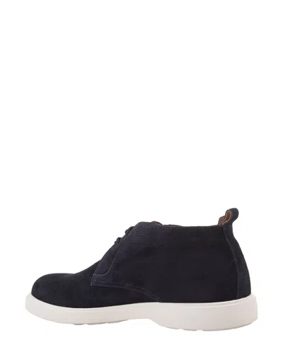 Shop Kiton Blue Suede Laced Leather Ankle Boots