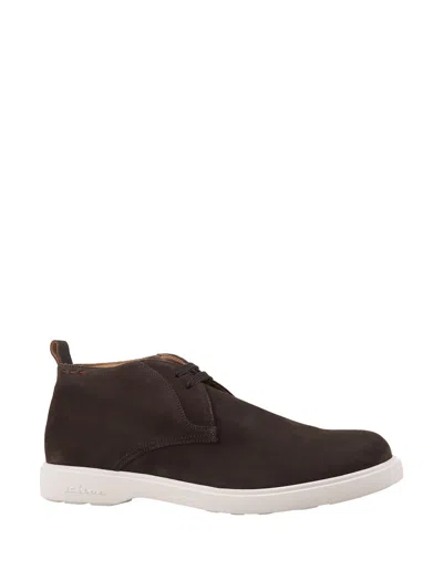 Shop Kiton Brown Suede Laced Leather Ankle Boots
