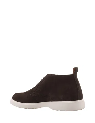 Shop Kiton Brown Suede Laced Leather Ankle Boots