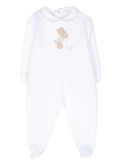 Shop Il Gufo White Playsuit With Feet And Teddy-bear Embellishment In Brown