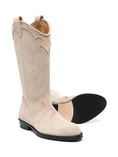 Shop Gallucci Leather Cowboy Boots In Beige