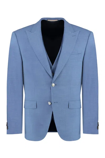 Shop Hugo Boss Stretch Wool Three-pieces Suit In Blue