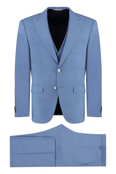 Shop Hugo Boss Stretch Wool Three-pieces Suit In Blue