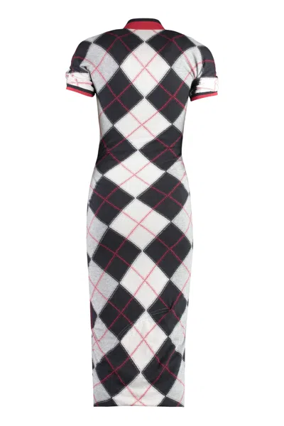 Shop Vivienne Westwood Argyle Cotton Blend Dress In Grey