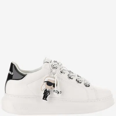 Shop Karl Lagerfeld Leather Sneakers With Logo In White