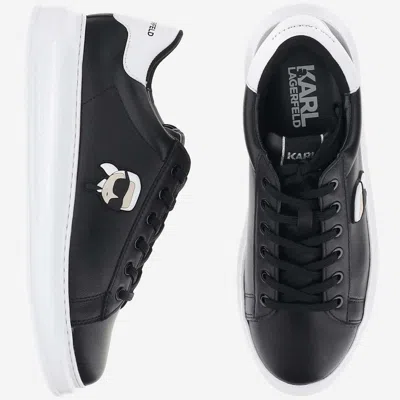 Shop Karl Lagerfeld Leather Sneakers With Logo In Black