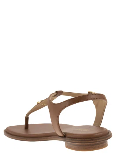 Shop Michael Kors Leather Sandal With Logo In Luggage