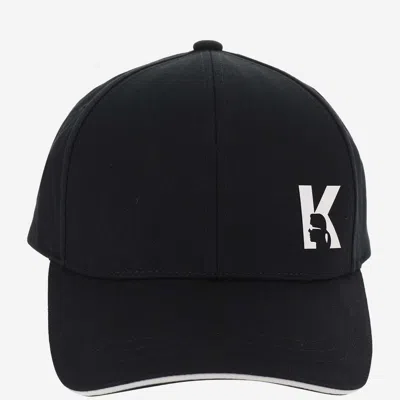 Shop Karl Lagerfeld Cotton Blend Baseball Cap With Logo In Black