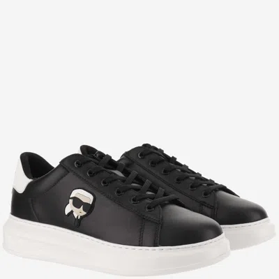 Shop Karl Lagerfeld Leather Sneakers With Logo In Black