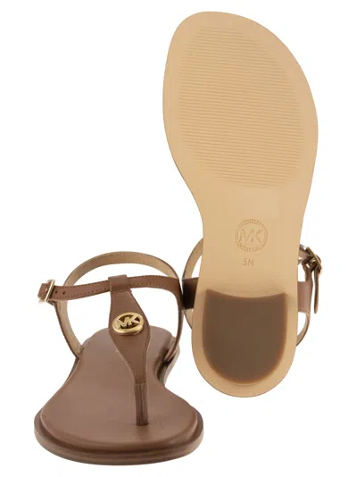 Shop Michael Kors Leather Sandal With Logo In Luggage