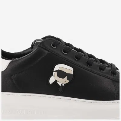 Shop Karl Lagerfeld Leather Sneakers With Logo In Black