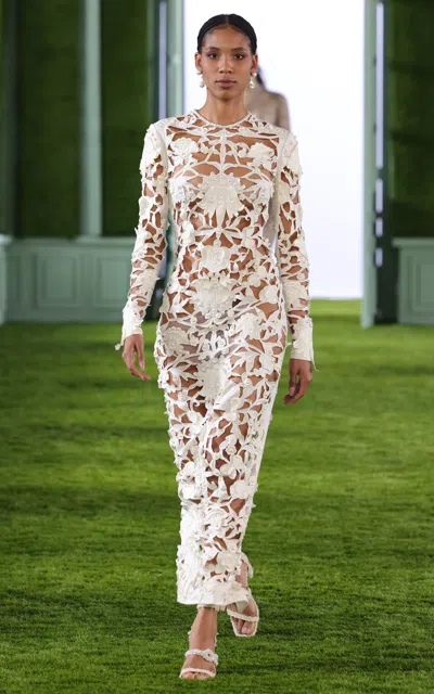 Shop Georges Hobeika Laser-cut Crepe Maxi Dress In White