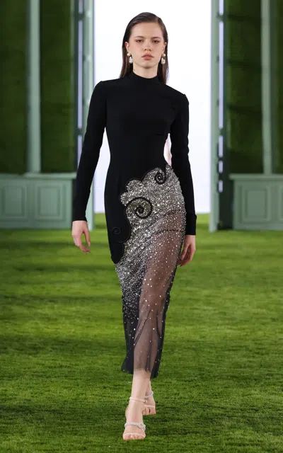 Shop Georges Hobeika Crystal-embellished Crepe Midi Dress In Black