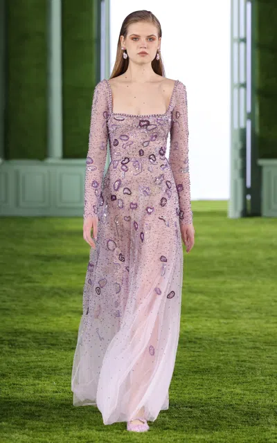 Shop Georges Hobeika Embellished Georgette Maxi Dress In Purple