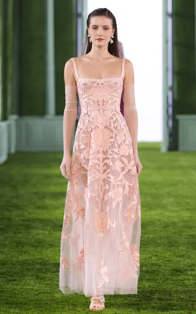 Shop Georges Hobeika Embroidered Georgette Maxi Dress In Pink