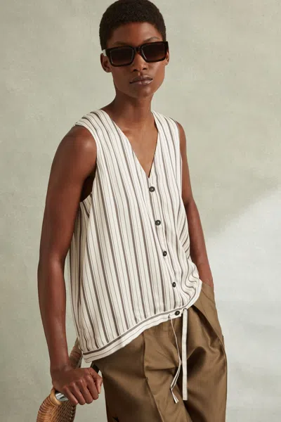 Reiss Ivory/grey Francie Striped Drawstring Hem Waistcoat In Ivory/grey