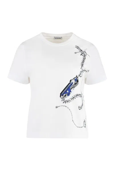 Shop Burberry Cotton Crew-neck T-shirt In White