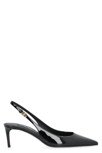 Shop Dolce & Gabbana Lollo Leather Slingback Pumps In Black