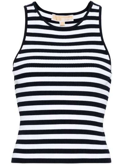 Shop Michael Kors Sleeveless Viscose T-shirt With Striped Print In Blu E Bianco