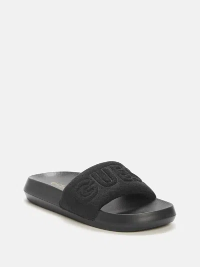 Shop Guess Factory Paxtons Terry Cloth Pool Slides In Black
