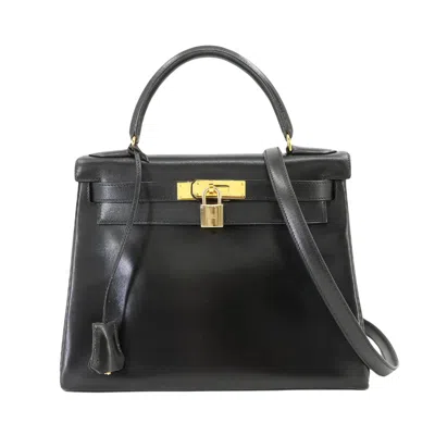 Shop Hermes Kelly 28 Leather Shoulder Bag () In Black