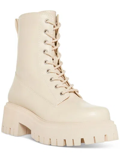 Shop Madden Girl Knight Womens Faux Leather Lug Sole Combat & Lace-up Boots In Beige