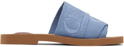 Shop Chloé Blue Woody Sandals In 4e2 Washed Blue