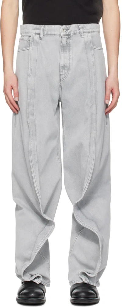 Shop Y/project Gray Banana Jeans In Grey