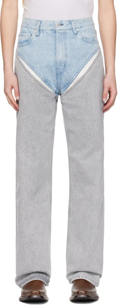 Shop Y/project Blue & Gray Cutout Jeans In Ice Blue/grey