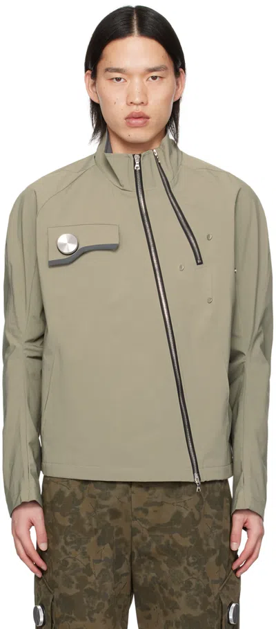 Shop Cmmawear Khaki Articulated Sleeve Jacket In Olive Grey/grey
