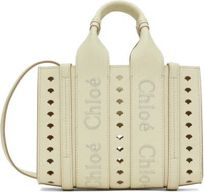 Shop Chloé Beige Mini Woody Shoulder Bag In 110 Misty Ivory
