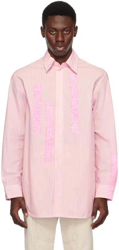 Shop Edward Cuming Pink Striped Shirt In Pink/ Purple