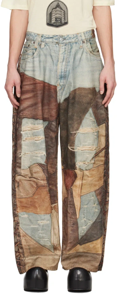 Shop Acne Studios Blue & Brown Printed Trousers In Ag7 Blue/brown