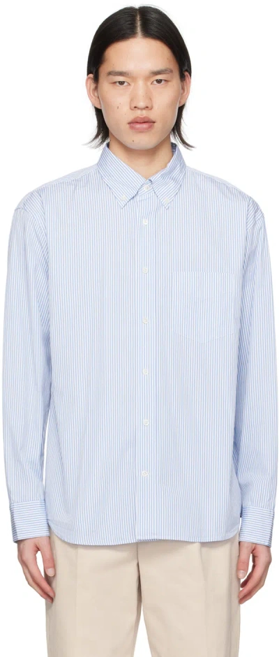 Shop Gant 240 Mulberry Street Blue & White Striped Shirt In 469-azure Blue
