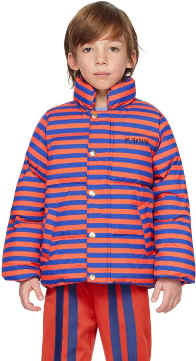 Shop Mini Rodini Kids Navy & Orange Stripe Puffer Jacket In Multi