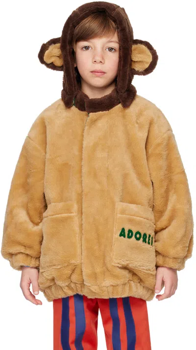 Shop Mini Rodini Kids Beige 'adored' Faux-fur Jacket