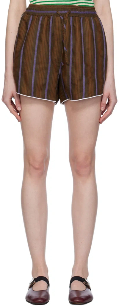 Shop Wales Bonner Brown & Blue Life Shorts In Brown And Blue
