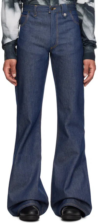 Shop Egonlab Blue Wide Jeans In Raw Denim