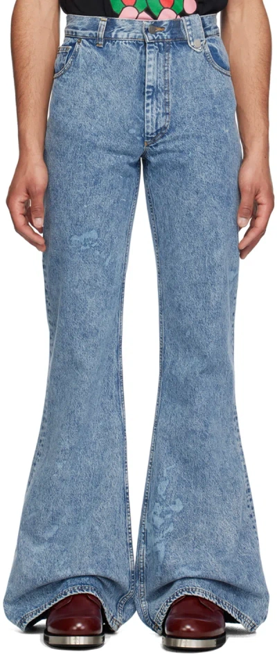 Shop Egonlab Blue Wide Jeans In Blue Acid Washed