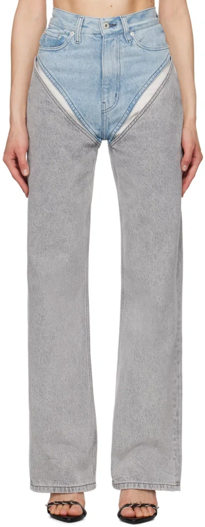 Shop Y/project Blue Cutout Jeans In Ice Blue/ Grey
