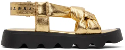 Shop Marni Kids Gold Knotted Sandals