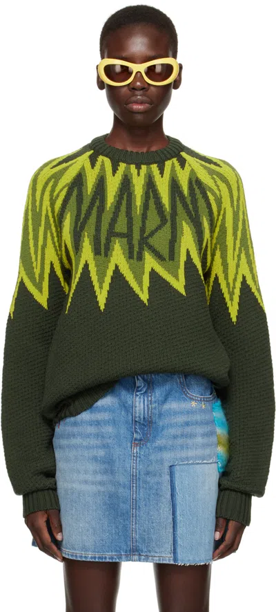 Shop Marni Green Jacquard Sweater In 00v67 Leav Green