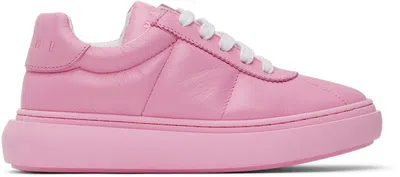 Shop Marni Kids Pink Padded Leather Sneakers