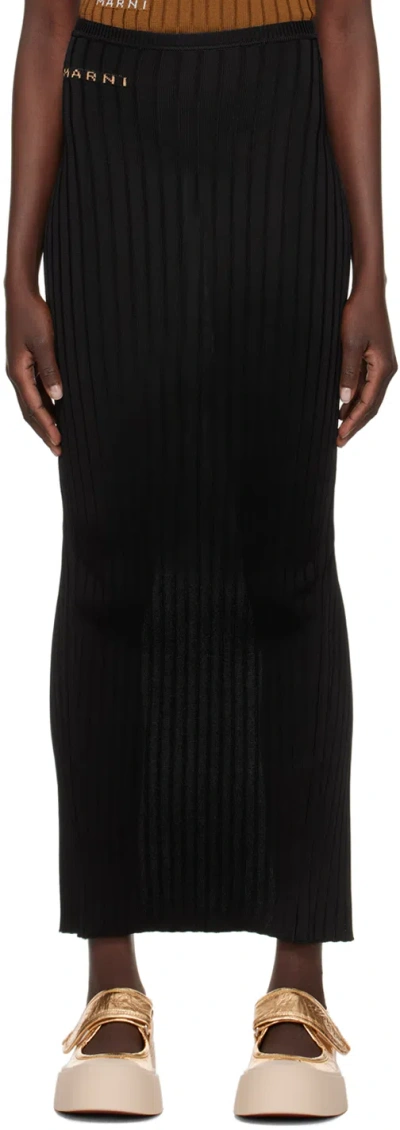 Shop Marni Black Ribbed Maxi Skirt In 00n99 Black
