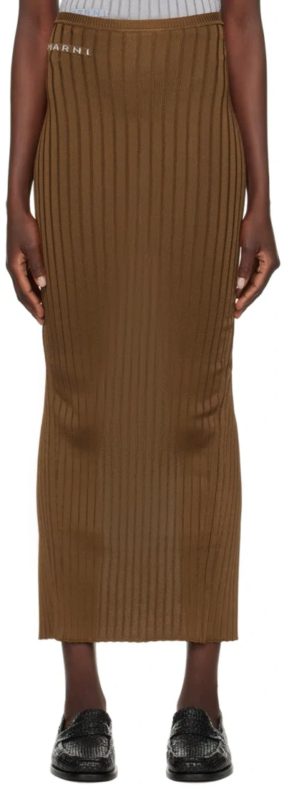 Shop Marni Brown Ribbed Maxi Skirt In 00m28 Cigar