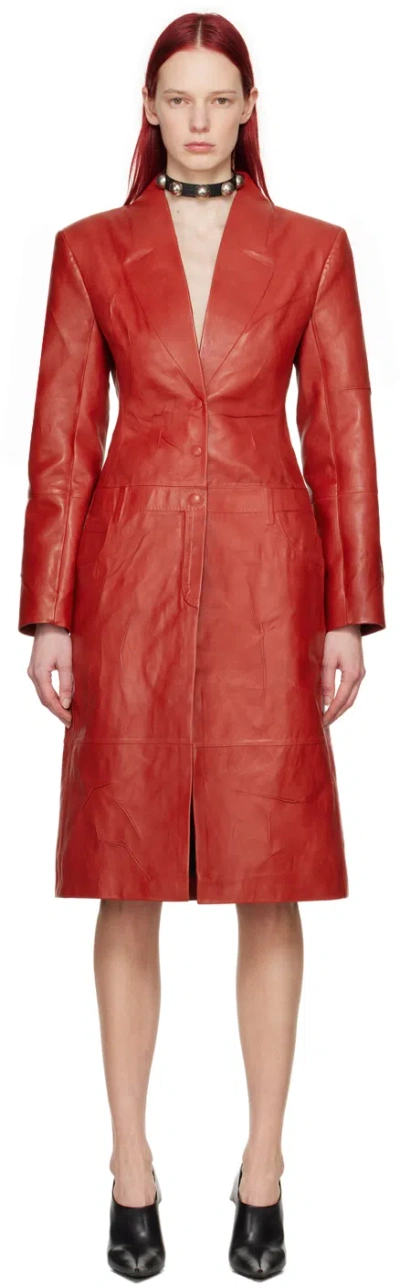 Shop Acne Studios Red Pinched Seams Leather Coat In Ack Red