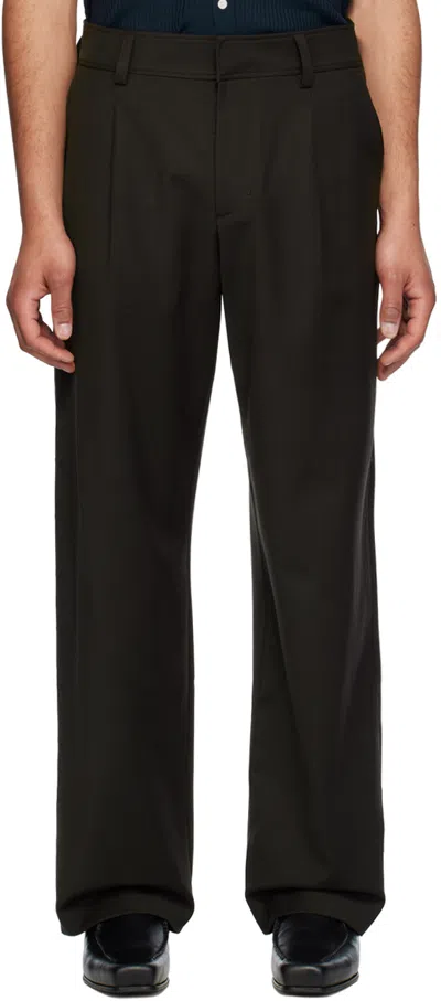 Shop Soulland Brown Aidan Trousers In Brown Emroidered