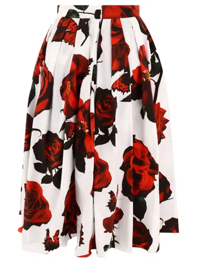 Shop Alexander Mcqueen "tudor Rose" Pleated Skirt In White